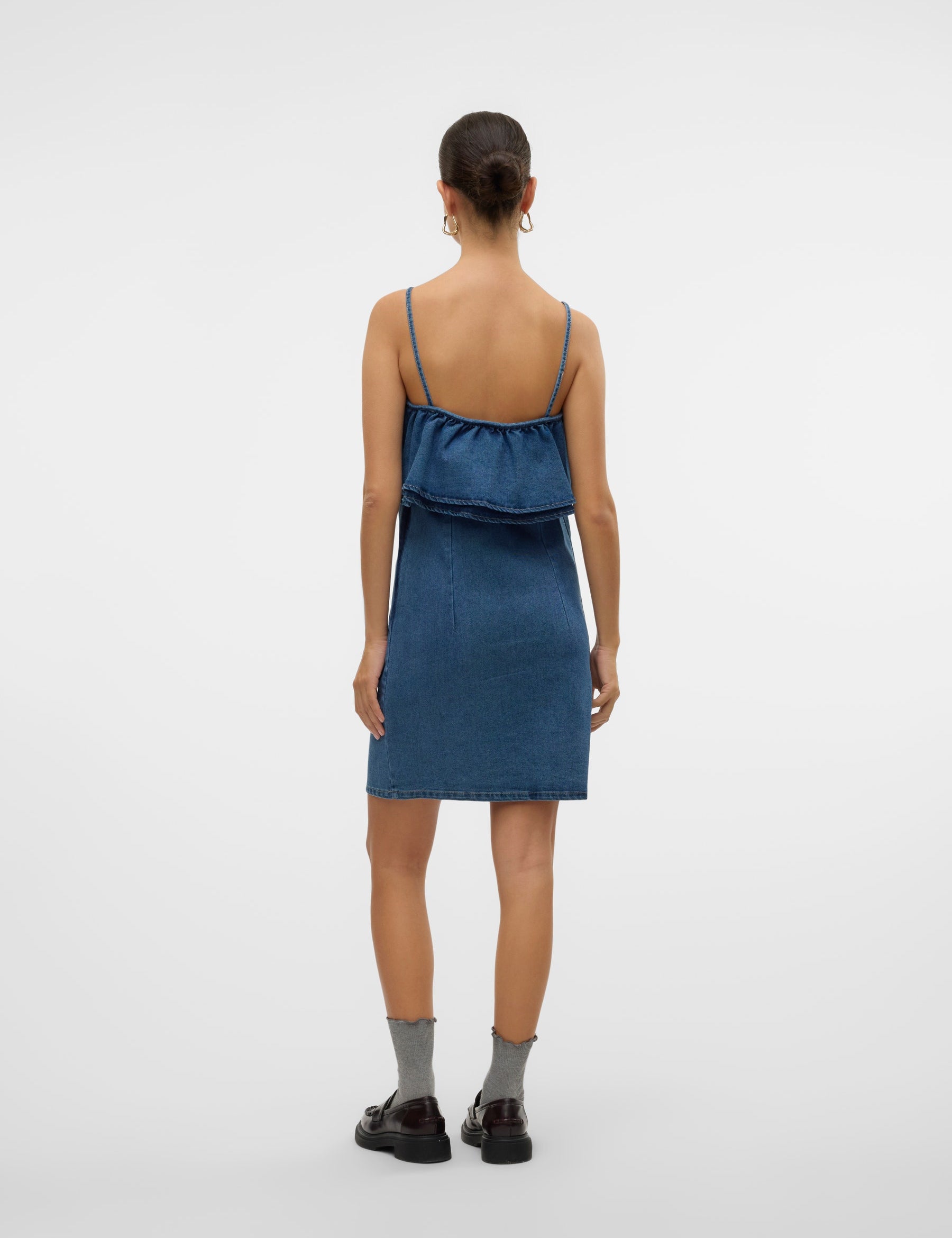VERO MODA VMANNY frill short dress in medium blue - Image 2