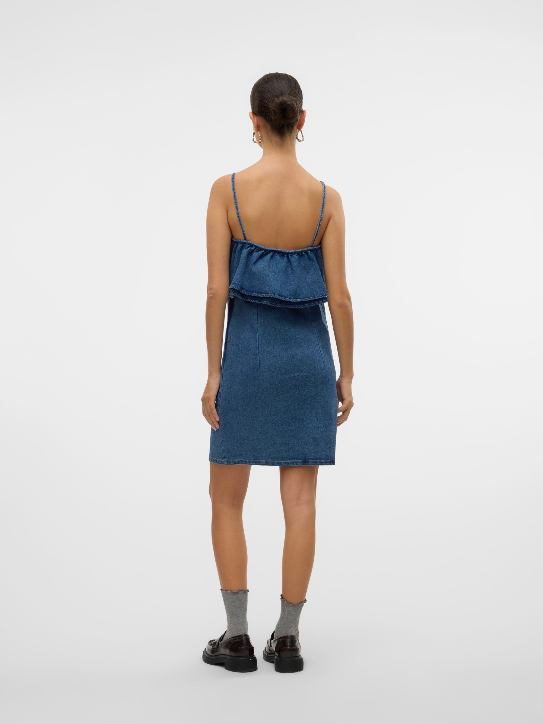 VERO MODA VMANNY frill short dress in medium blue - Image 2