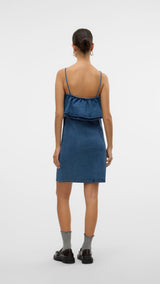 VERO MODA VMANNY frill short dress in medium blue - Image 2