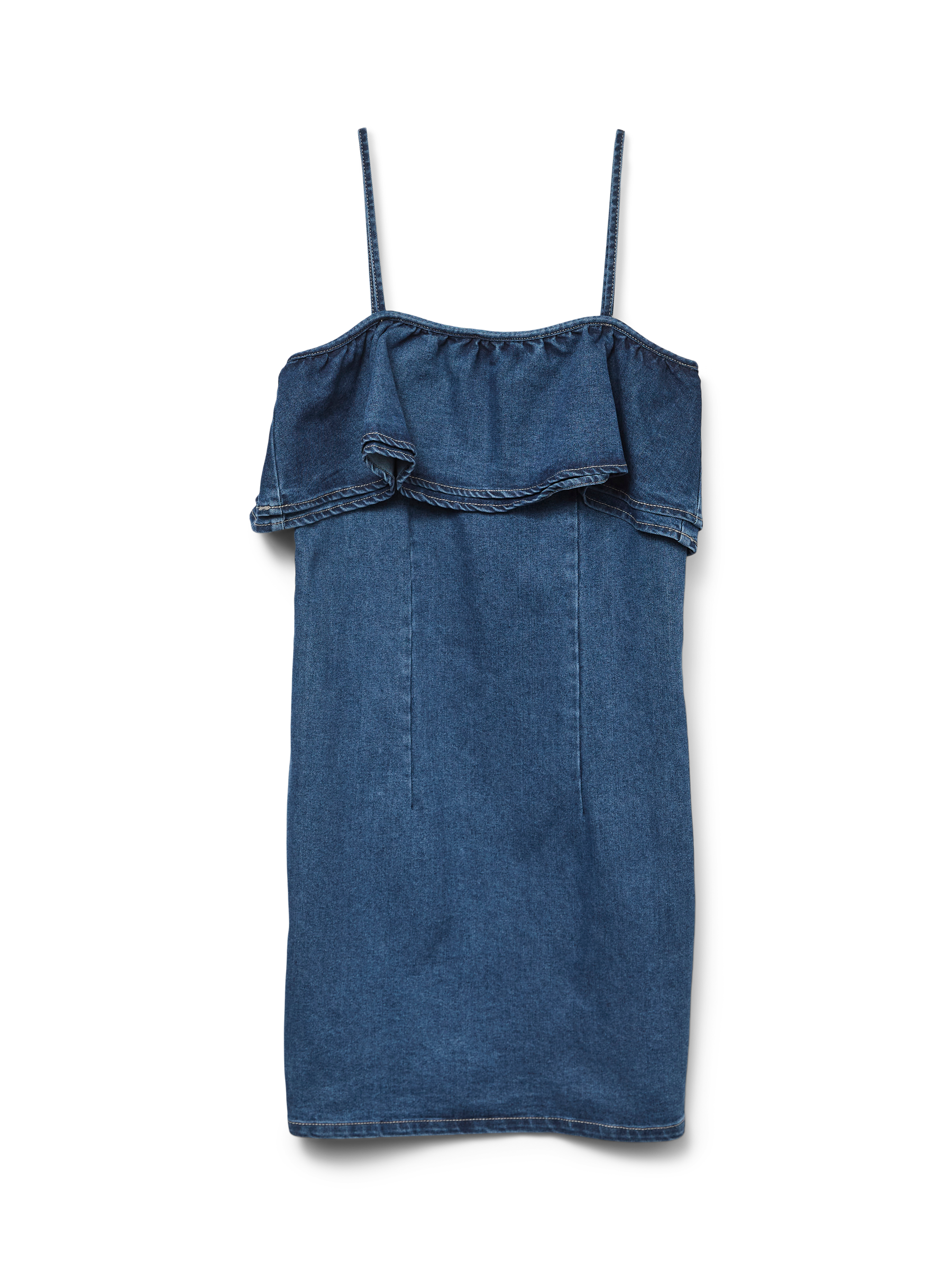 VERO MODA VMANNY frill short dress in medium blue - Image 3