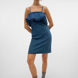 VERO MODA VMANNY frill short dress in medium blue - Image 6