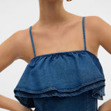 VERO MODA VMANNY frill short dress in medium blue - Image 7