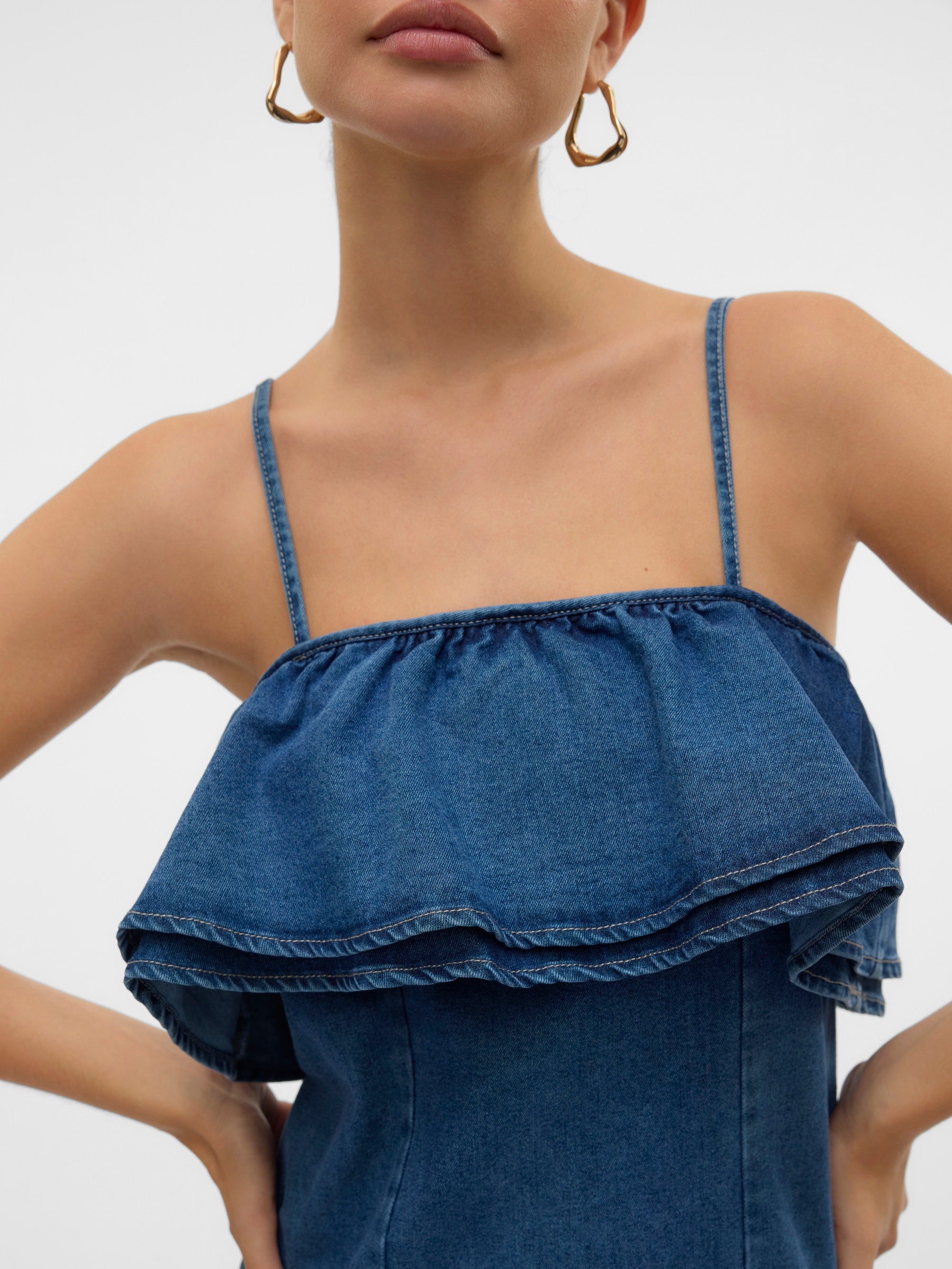 VERO MODA VMANNY frill short dress in medium blue - Image 7