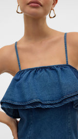 VERO MODA VMANNY frill short dress in medium blue - Image 7
