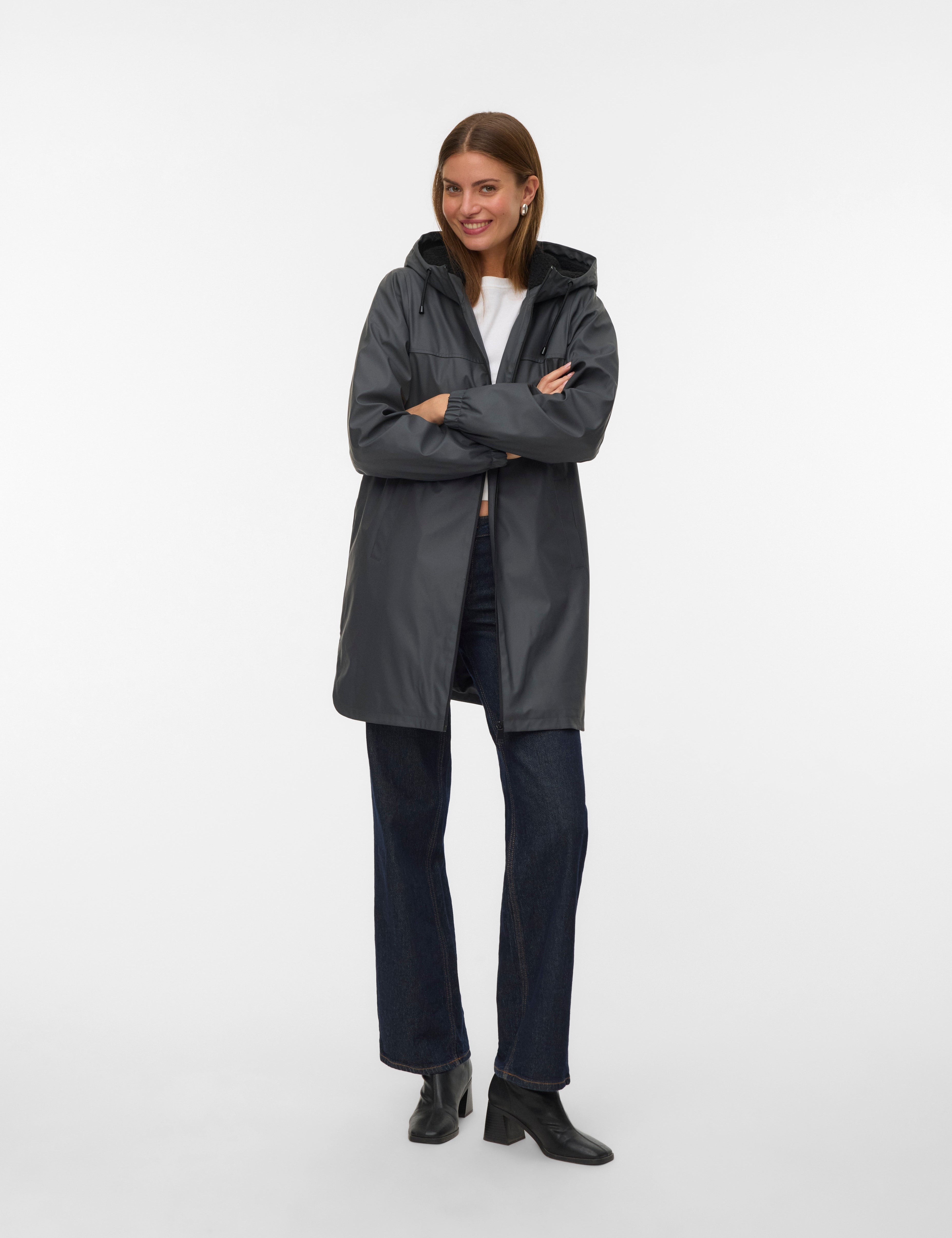 VERO MODA VMASTA teddy coated coat in asphalt - Image 1