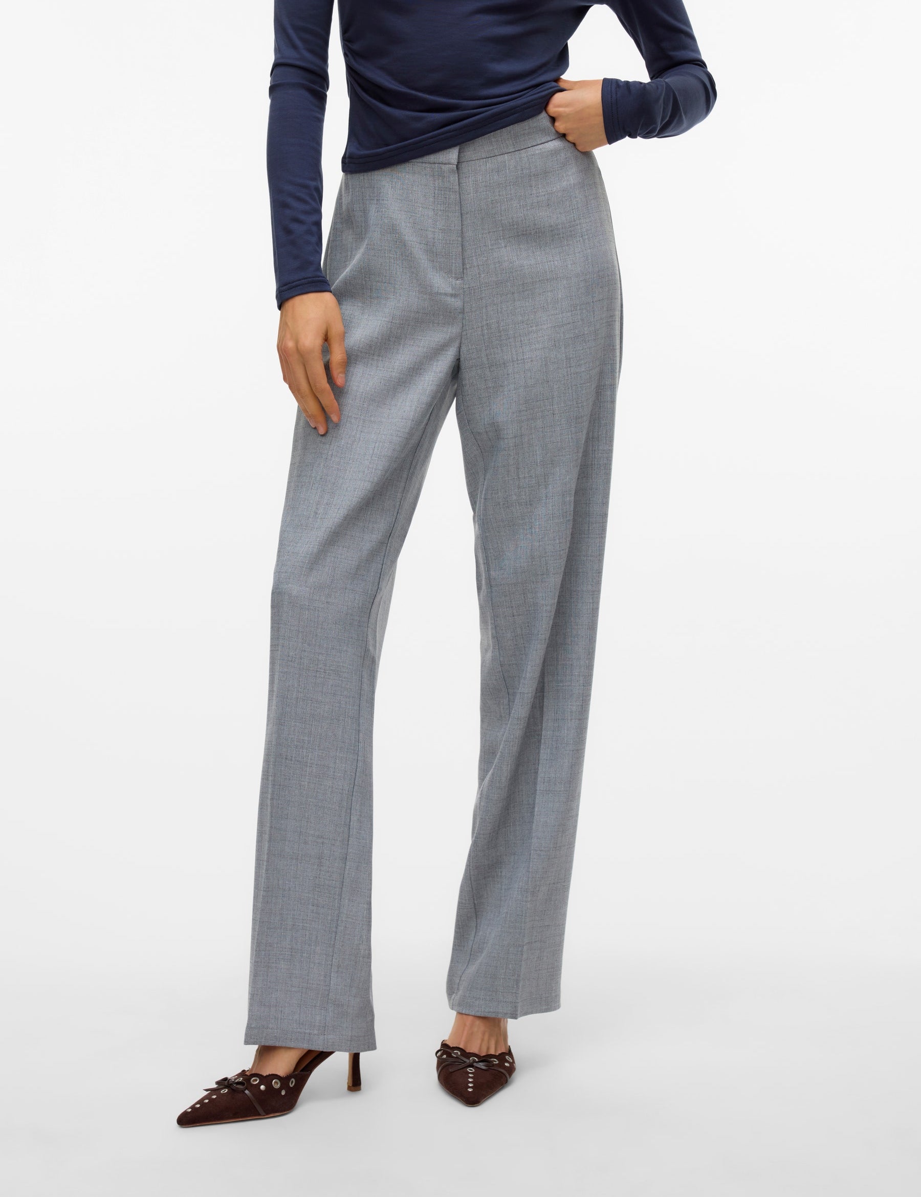 VERO MODA VMAYAR straight pant in light grey melange - Image 1