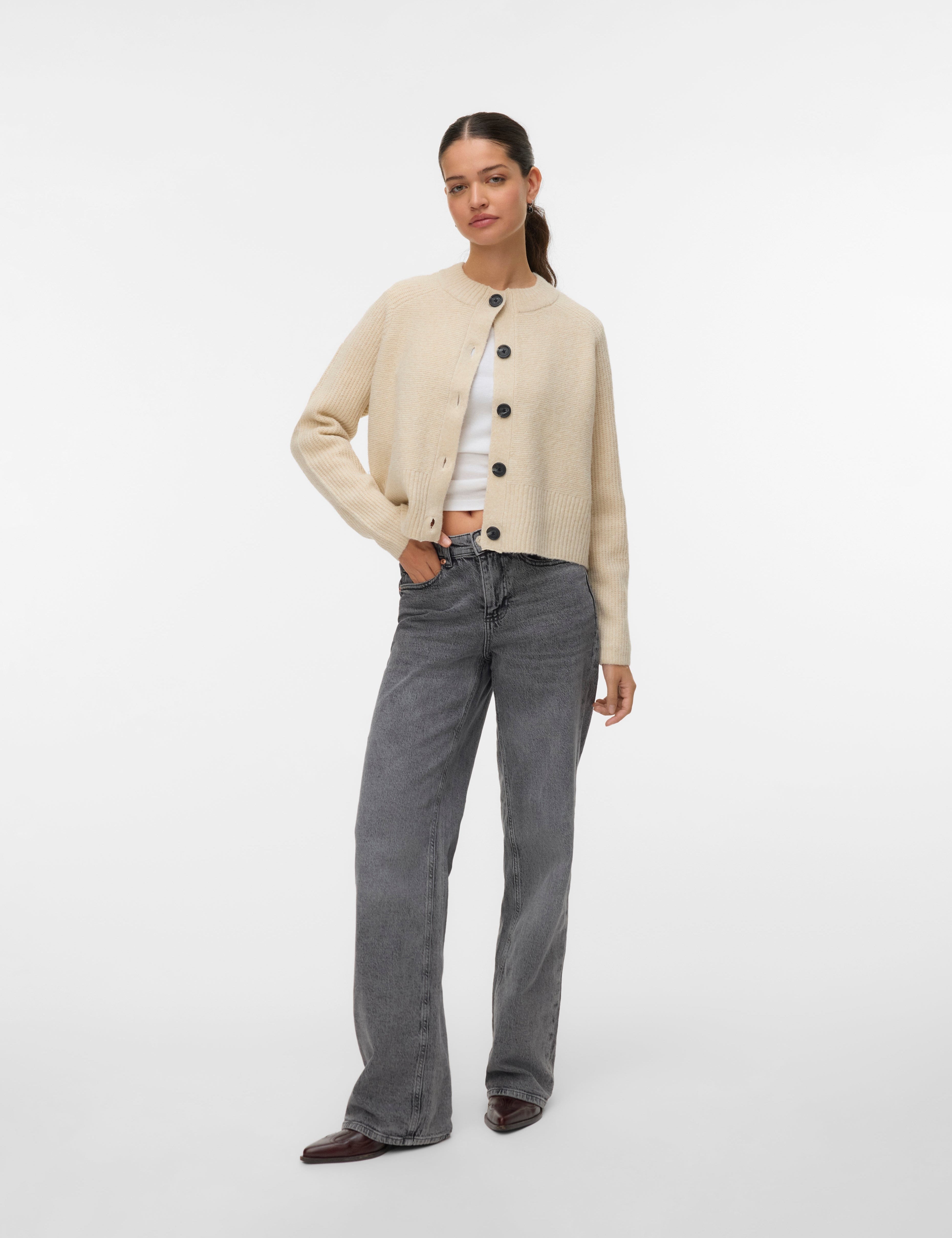 VERO MODA VMBANG o-neck short cardigan boo in birch melange - Image 1