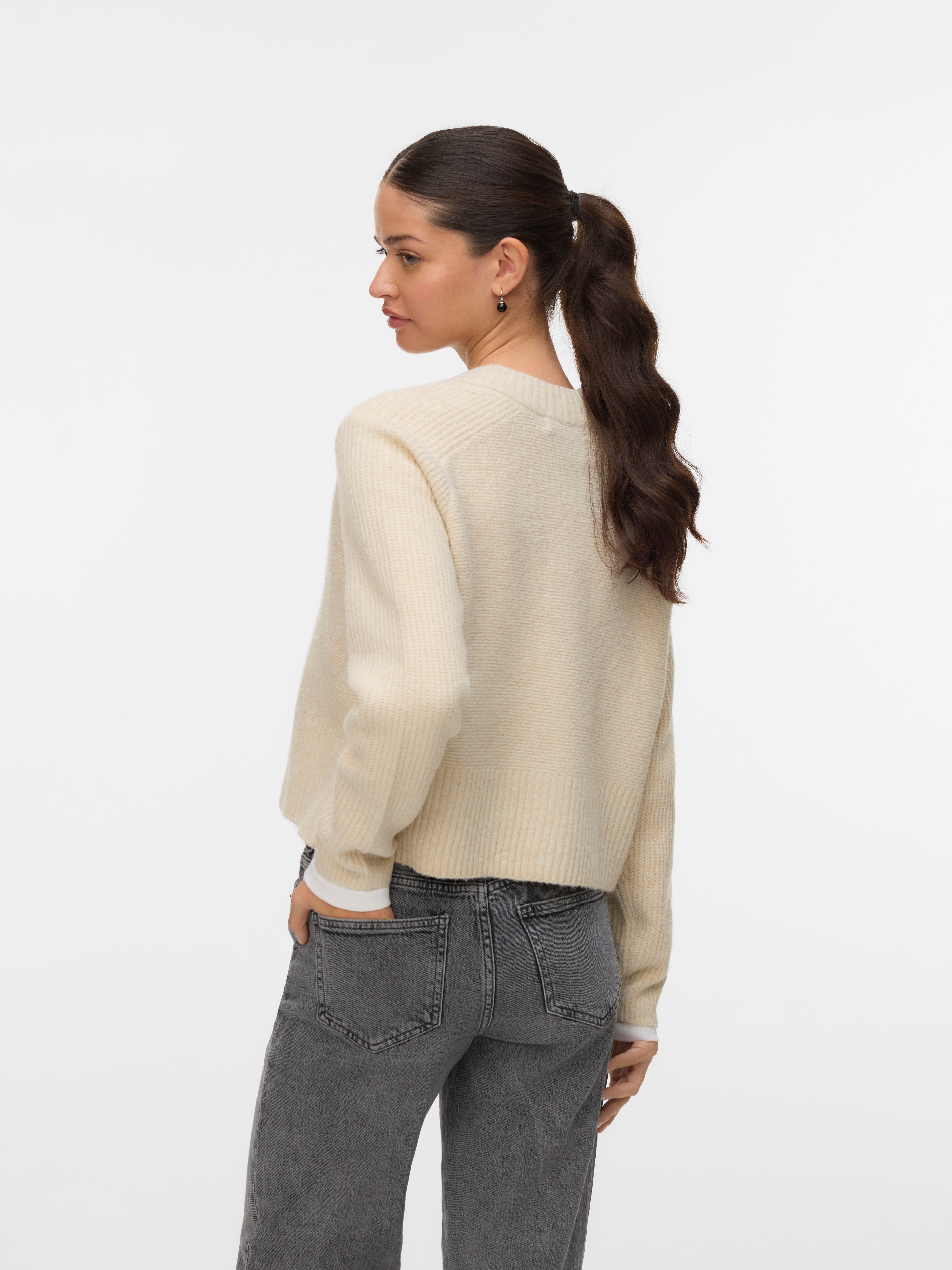 VERO MODA VMBANG o-neck short cardigan boo in birch melange - Image 2