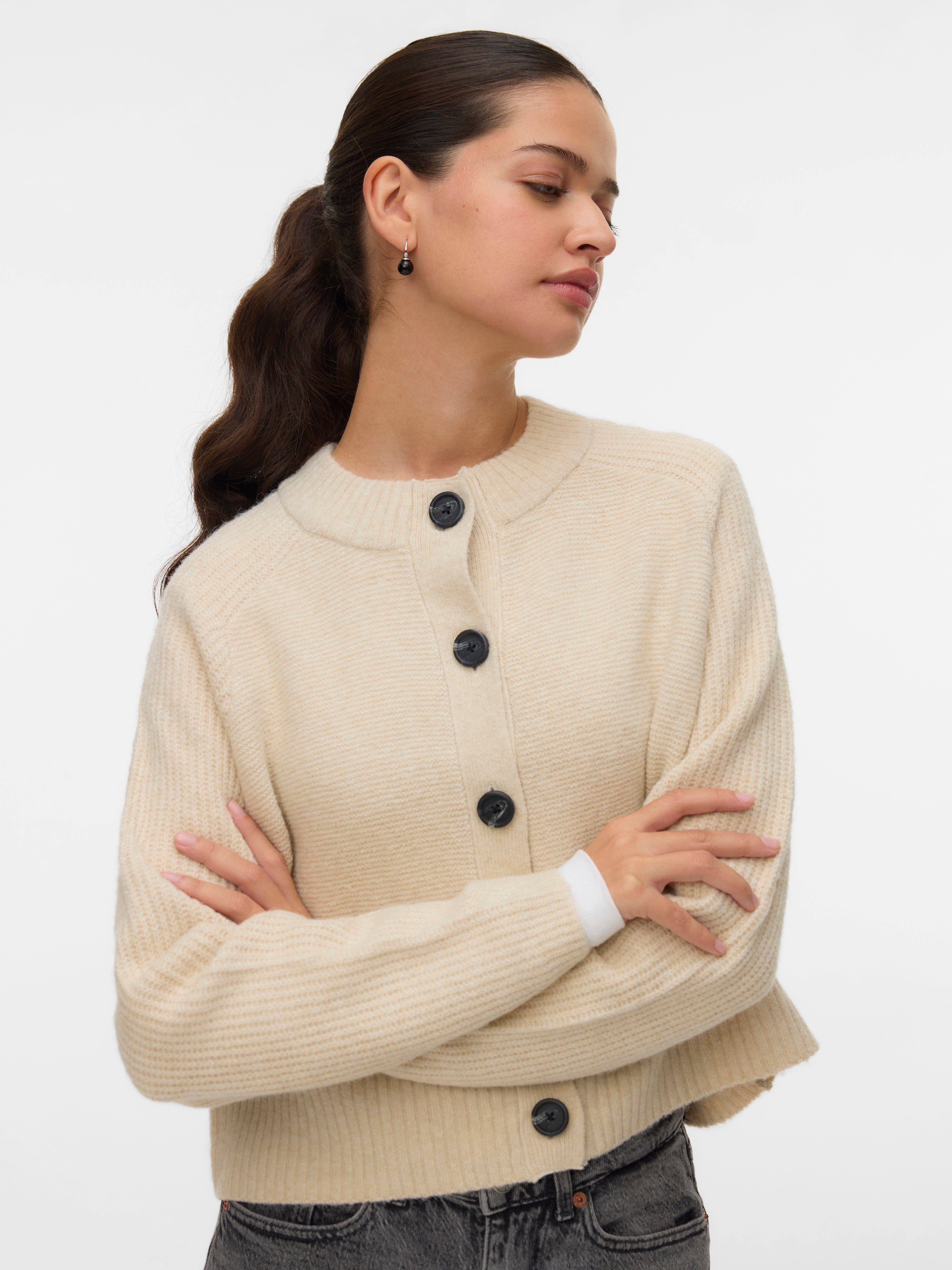 VERO MODA VMBANG o-neck short cardigan boo in birch melange - Image 4