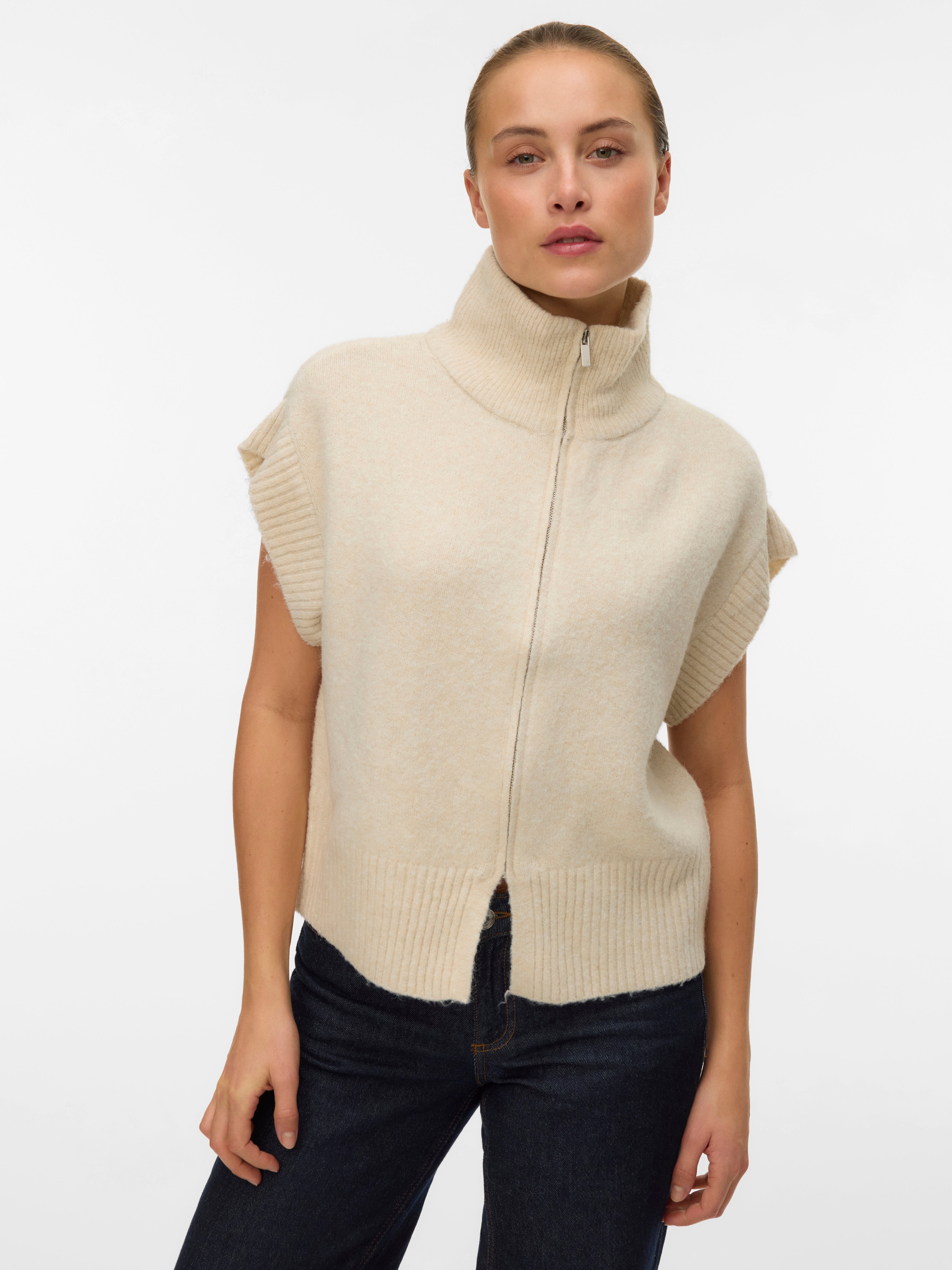 VERO MODA VMBANG highneck zipper vest boo - medium grey melange