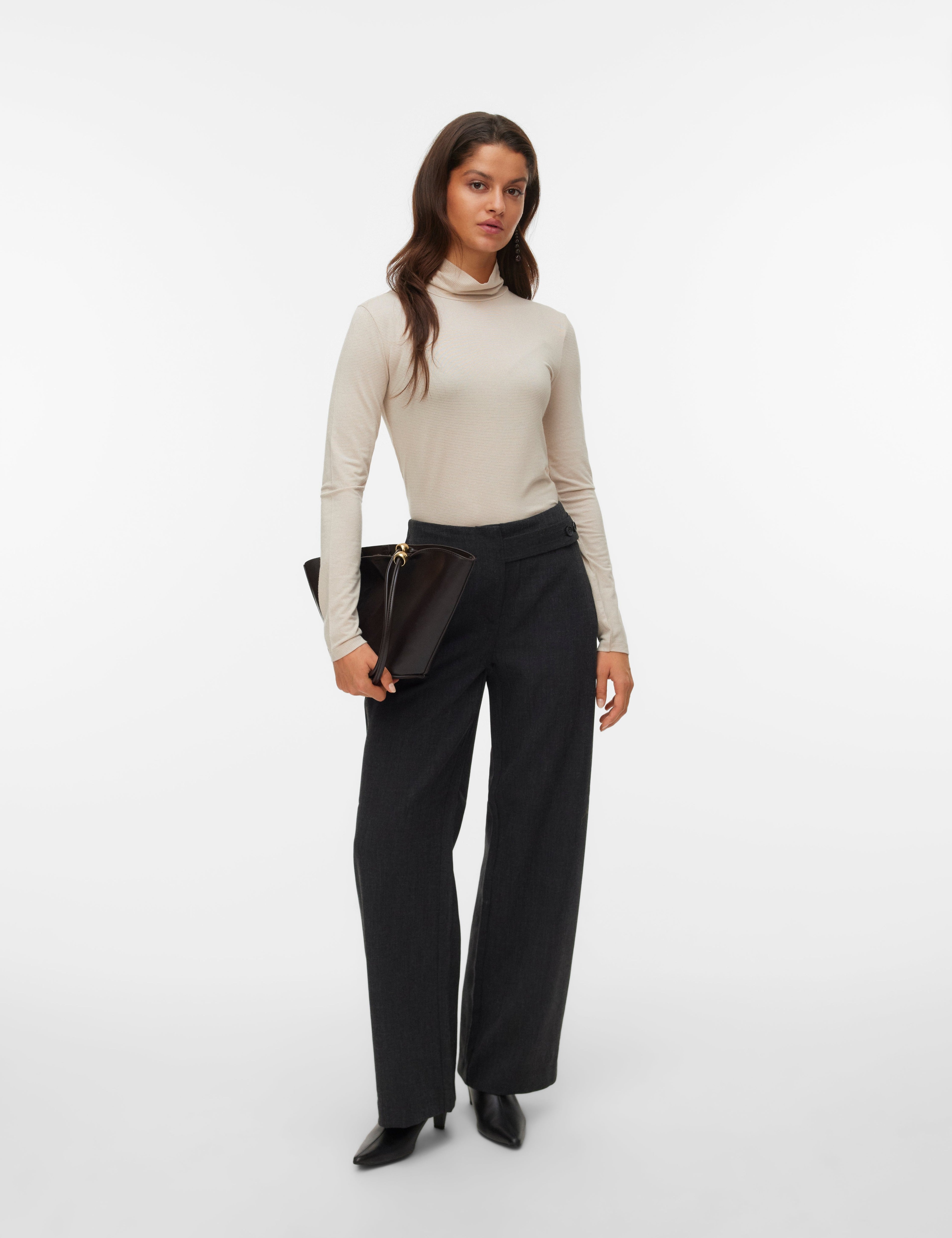 VERO MODA VMBESTIE wide strap pant in dark grey melange as offer sample - Image 1