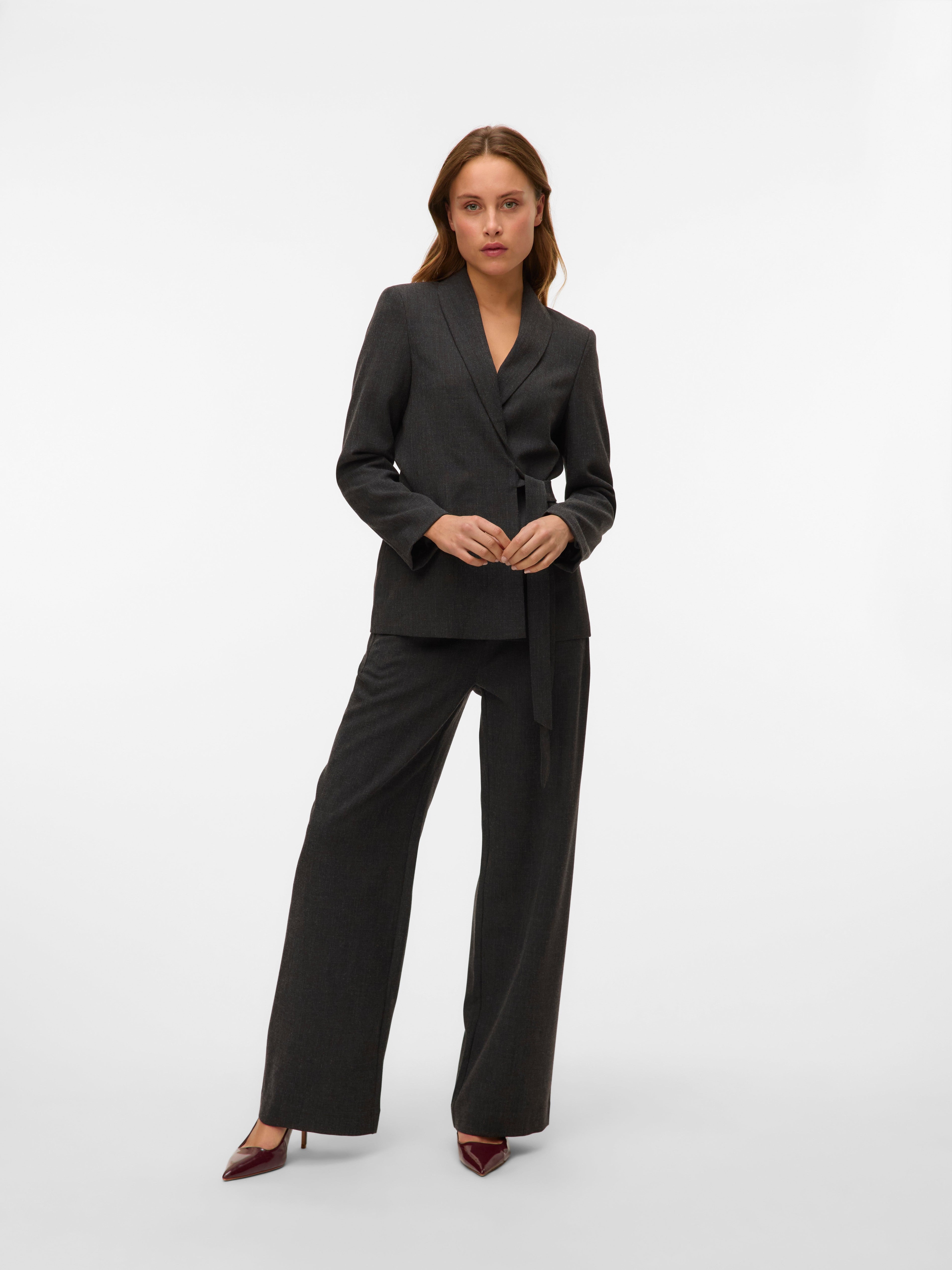 VERO MODA VMBESTIE wide strap pant in dark grey melange as offer sample - Image 4