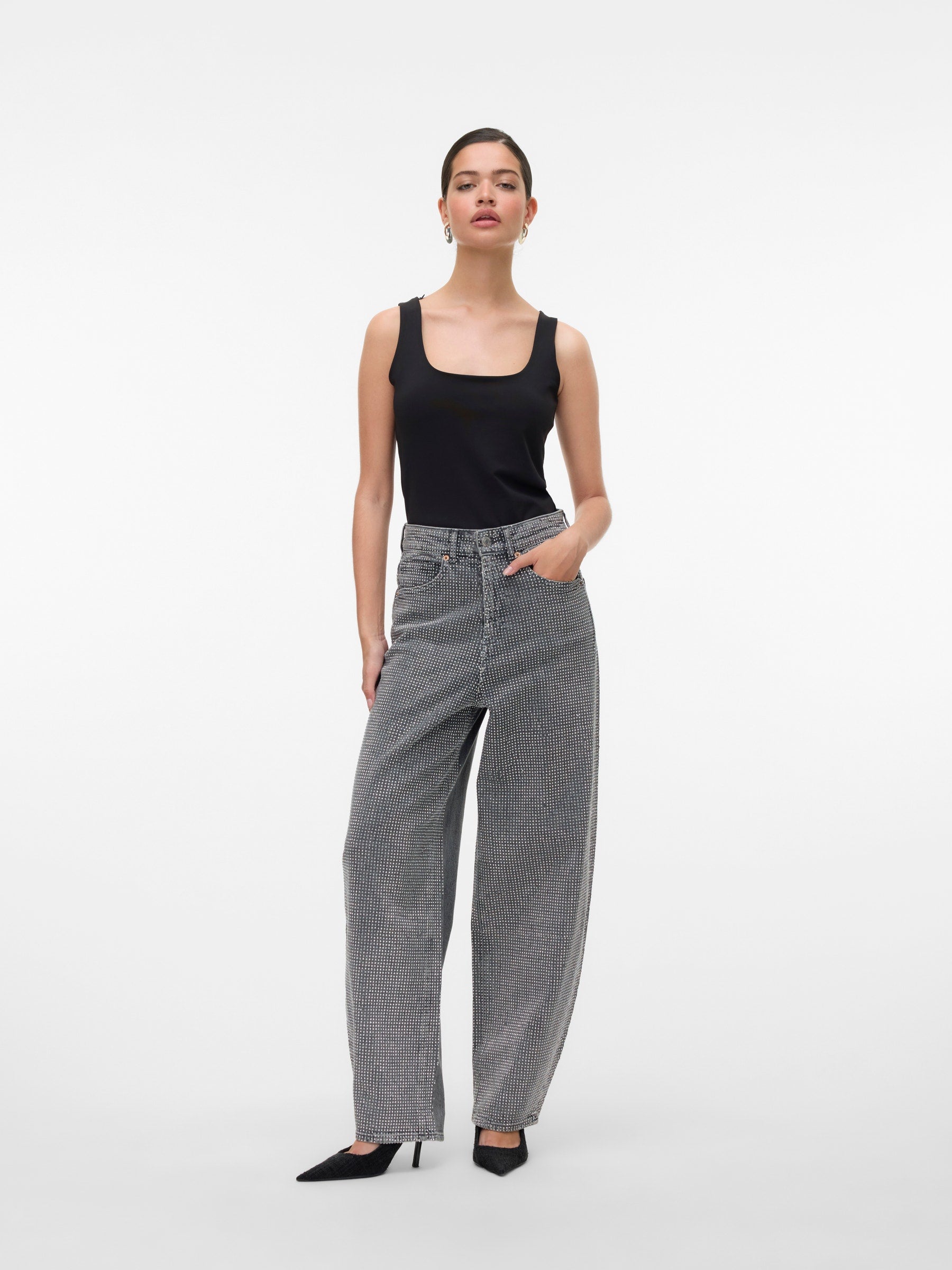 VERO MODA VMBILLIE barrel ank rhine in medium grey denim rhinestone - Image 5