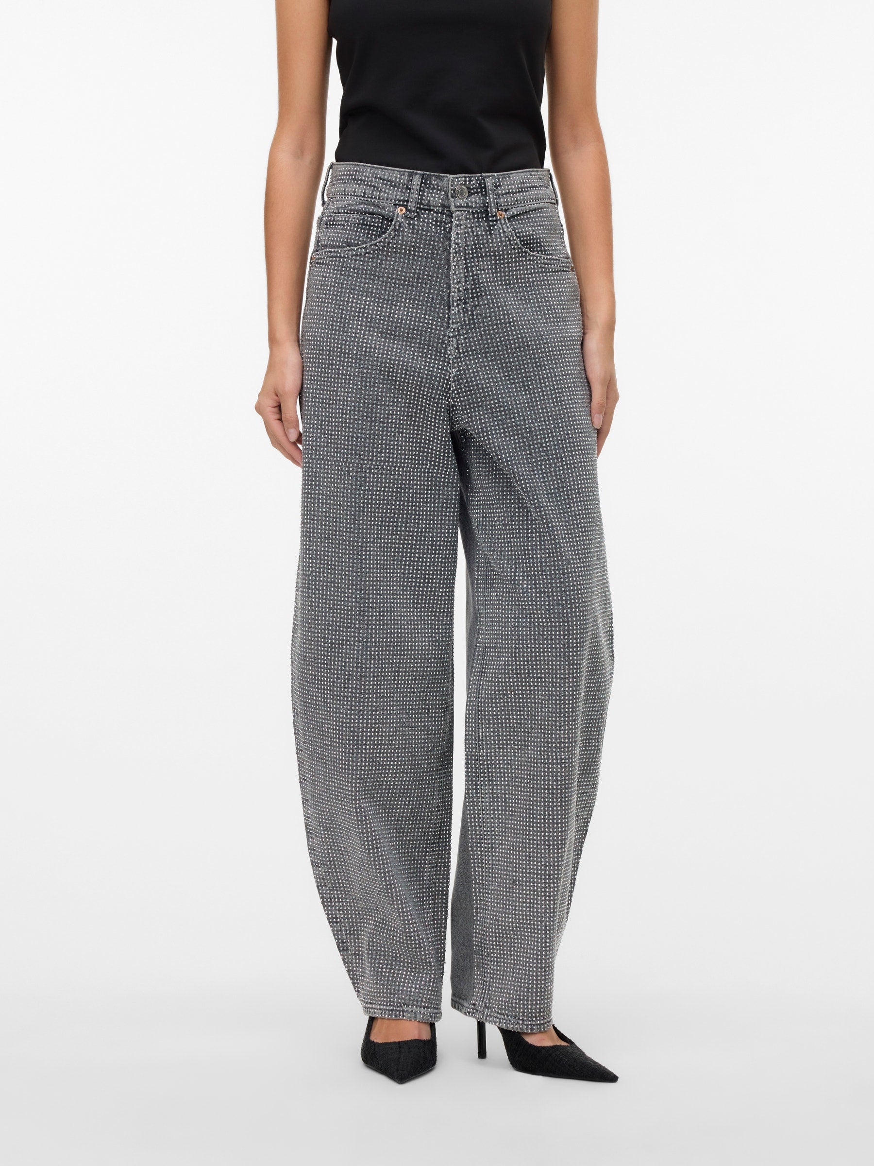 VERO MODA VMBILLIE barrel ank rhine in medium grey denim rhinestone - Image 6