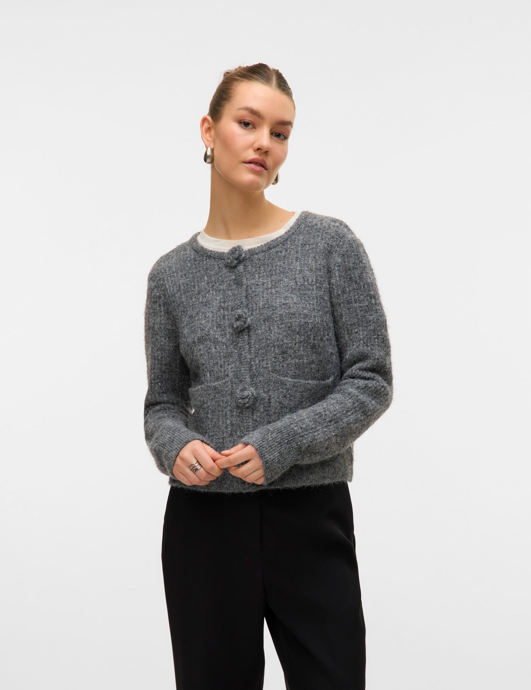 VERO MODA VMBLOSSOM o-neck cardigan boo in medium grey melange - Image 1