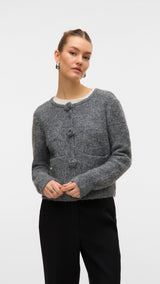 VERO MODA VMBLOSSOM o-neck cardigan boo in medium grey melange - Image 1