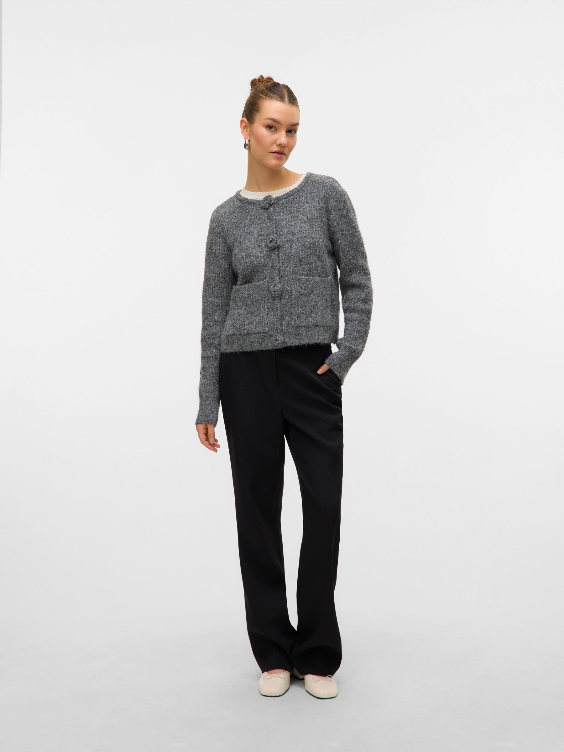 VERO MODA VMBLOSSOM o-neck cardigan boo in medium grey melange - Image 4