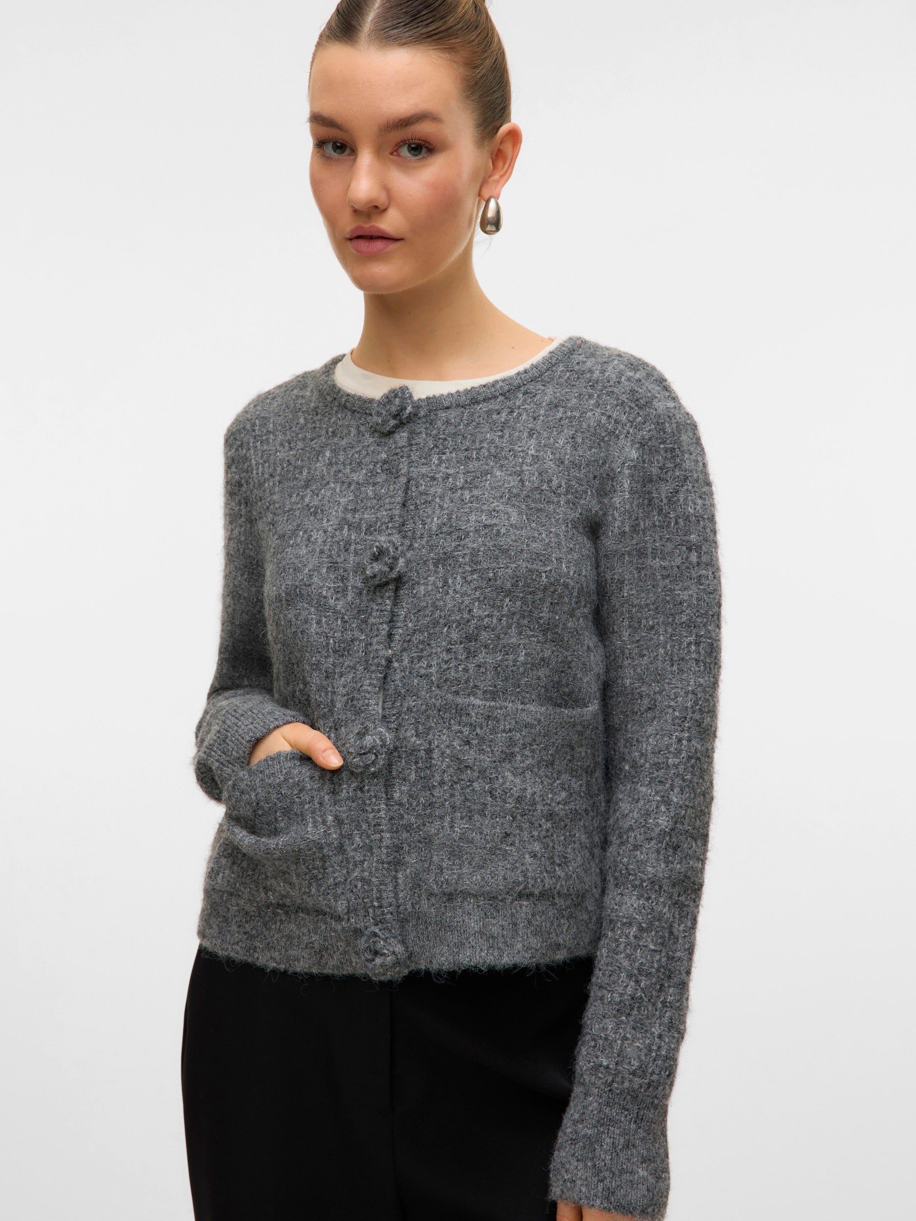 VERO MODA VMBLOSSOM o-neck cardigan boo in medium grey melange - Image 5