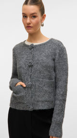 VERO MODA VMBLOSSOM o-neck cardigan boo in medium grey melange - Image 5