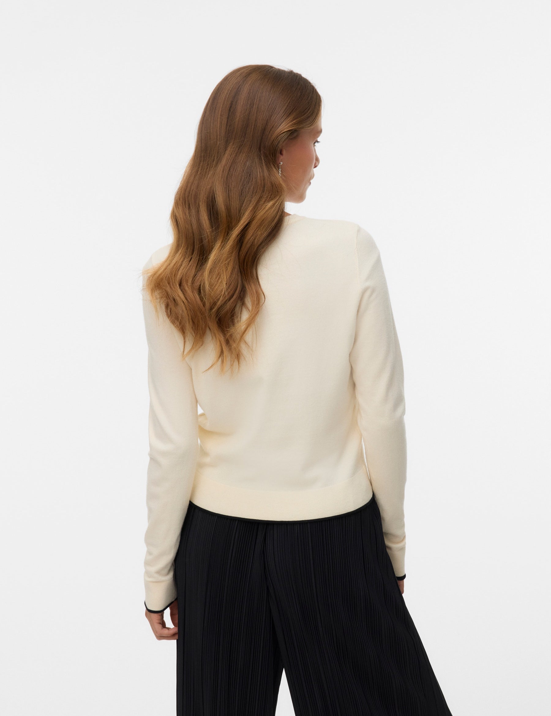 VERO MODA VMBREEZE o-neck cardigan boo in birch w. black contrast - Image 2