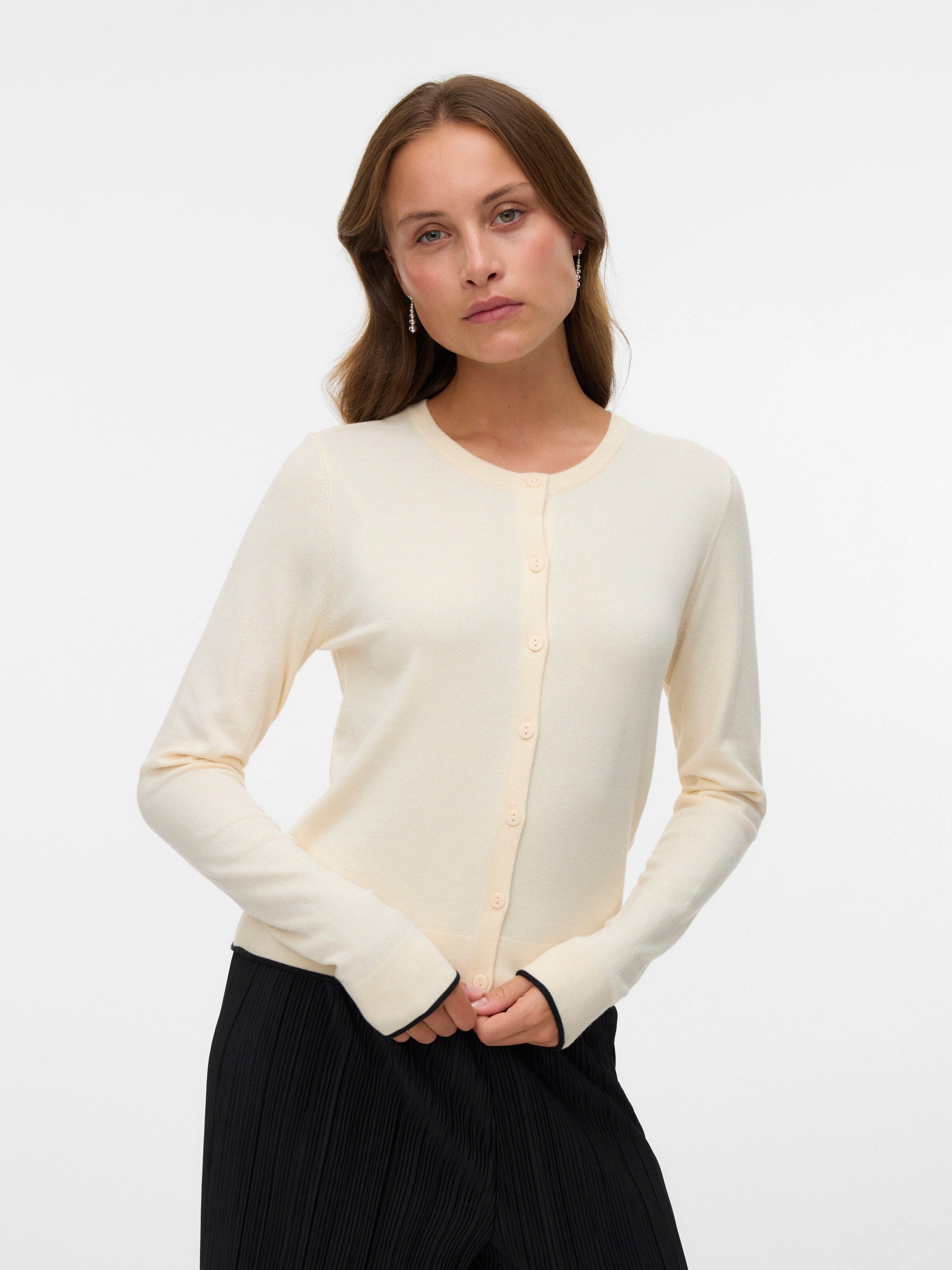 VERO MODA VMBREEZE o-neck cardigan boo in birch w. black contrast - Image 4