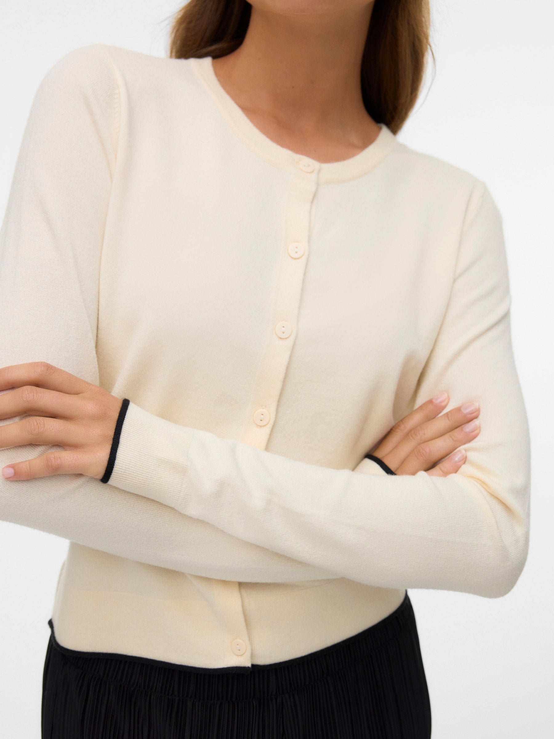 VERO MODA VMBREEZE o-neck cardigan boo in birch w. black contrast - Image 5