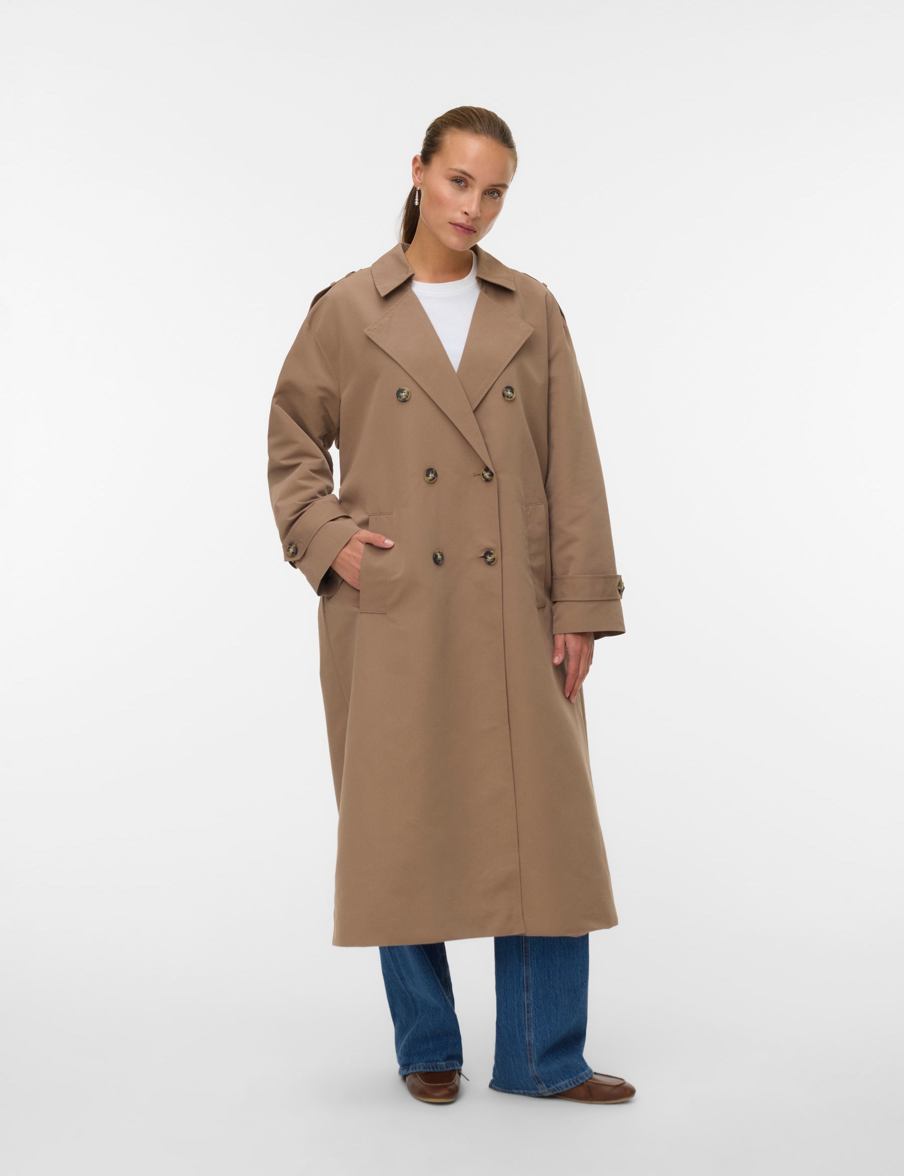 VERO MODA VMCHLOE long trenchcoat in fossil - Image 1