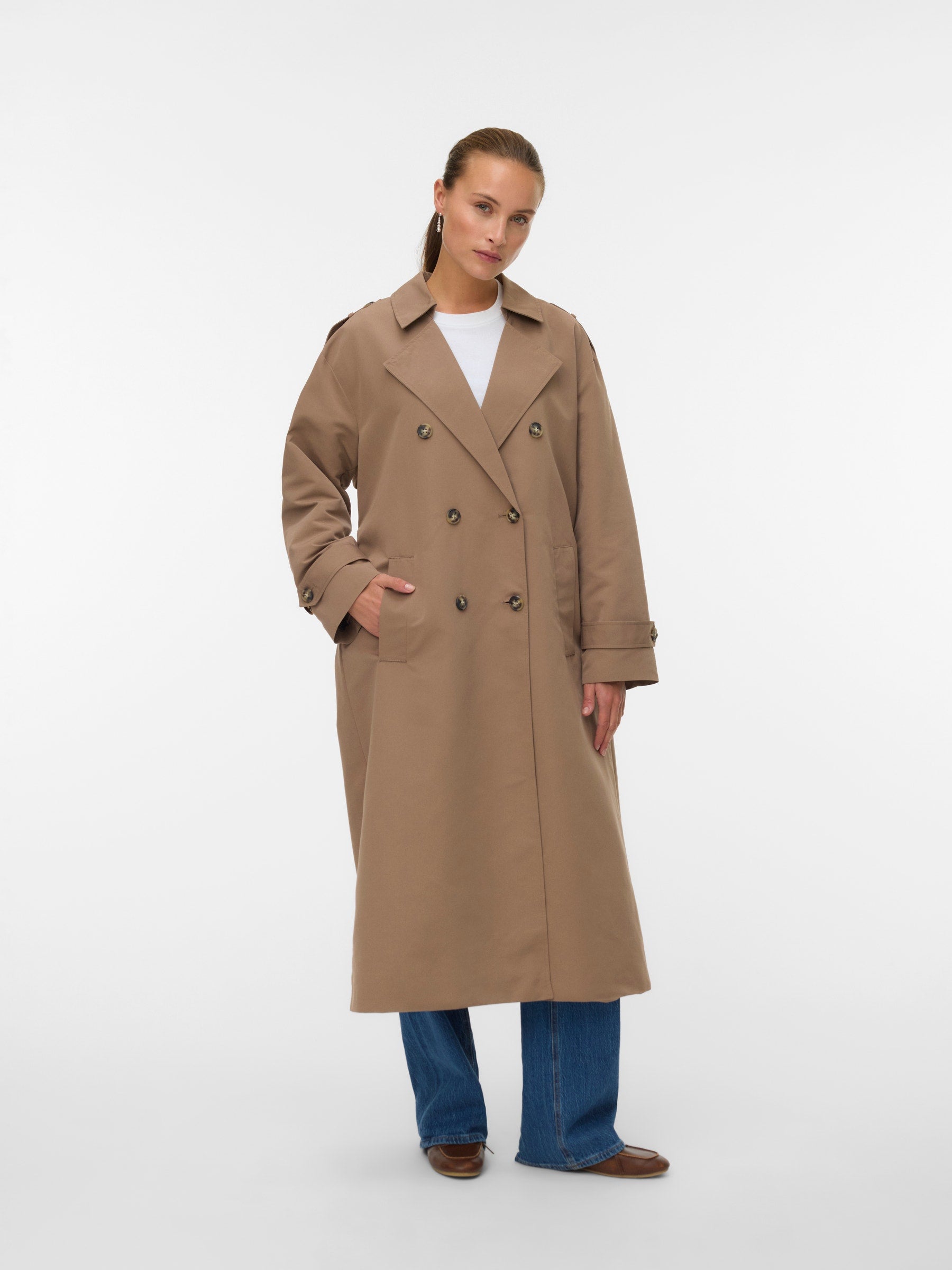 VERO MODA VMCHLOE long trenchcoat in fossil - Image 1