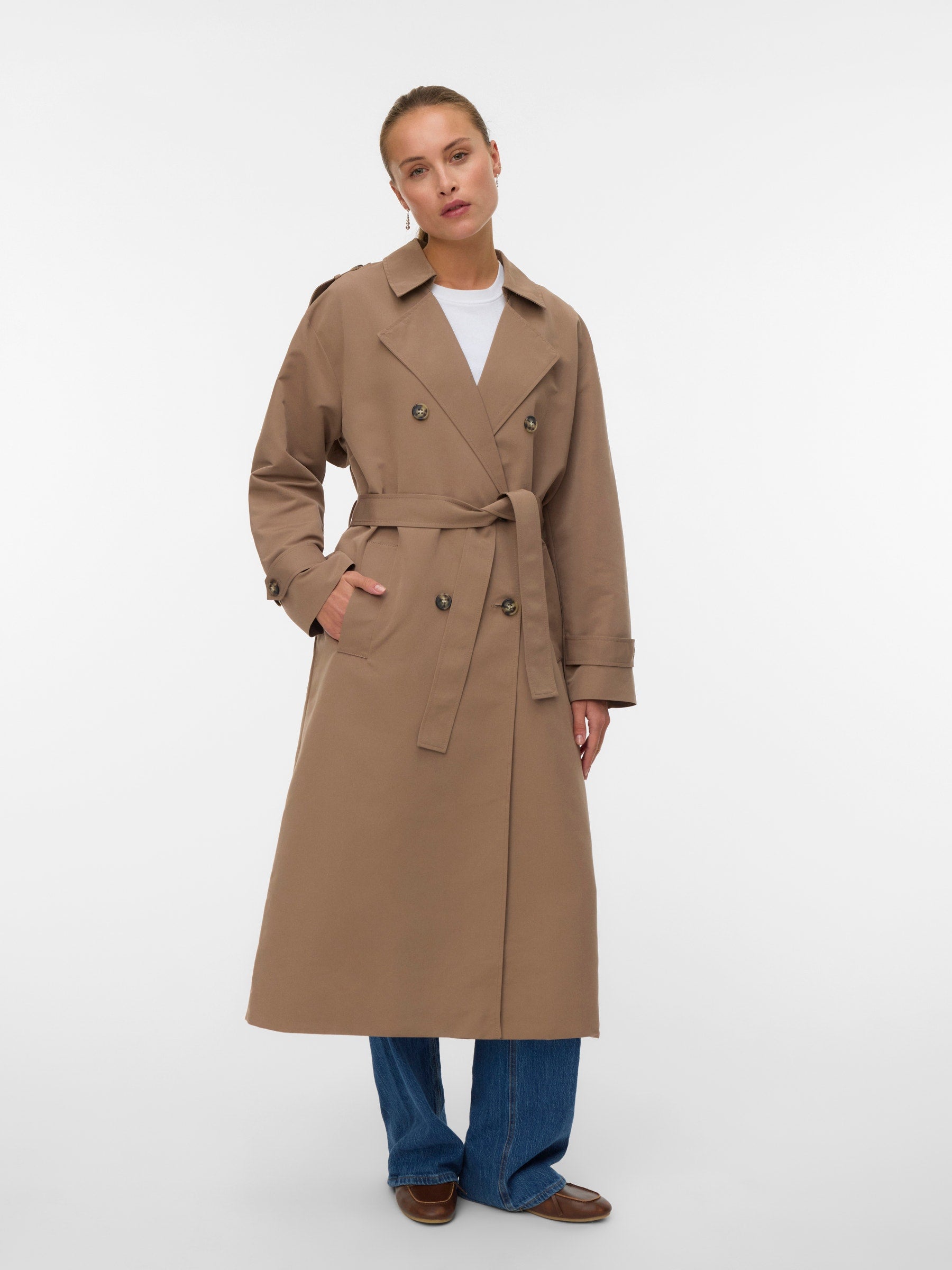 VERO MODA VMCHLOE long trenchcoat in fossil - Image 4