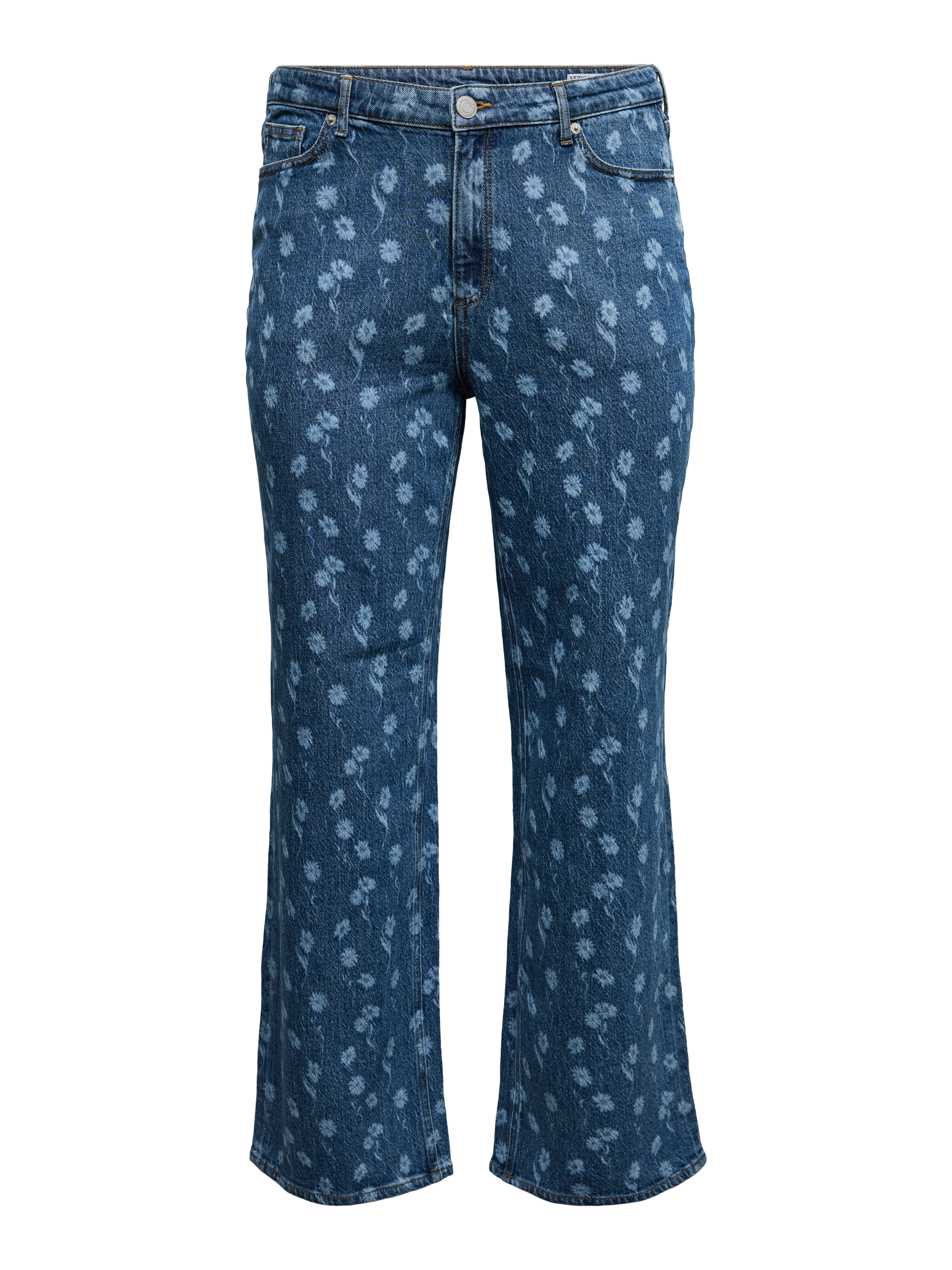VERO MODA VMCTESSA wide flower denim jeans cur in medium blue denim flower - Image 3