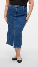 VERO MODA VMCVERI calf denim skirt mix cur in medium blue denim - Image 1