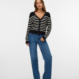 VERO MODA VMDORY v-neck cardigan boo in black w. birch + ribbon red detail - Image 1