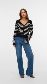 VERO MODA VMDORY v-neck cardigan boo in black w. birch + ribbon red detail - Image 1