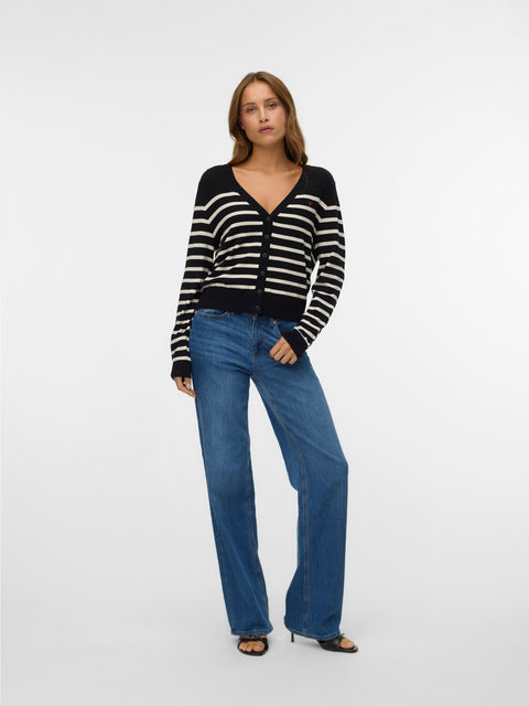 VERO MODA VMDORY v-neck cardigan boo in black w. birch + ribbon red detail