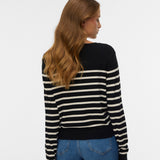 VERO MODA VMDORY v-neck cardigan boo in black w. birch + ribbon red detail - Image 2