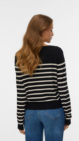 VERO MODA VMDORY v-neck cardigan boo in black w. birch + ribbon red detail - Image 2