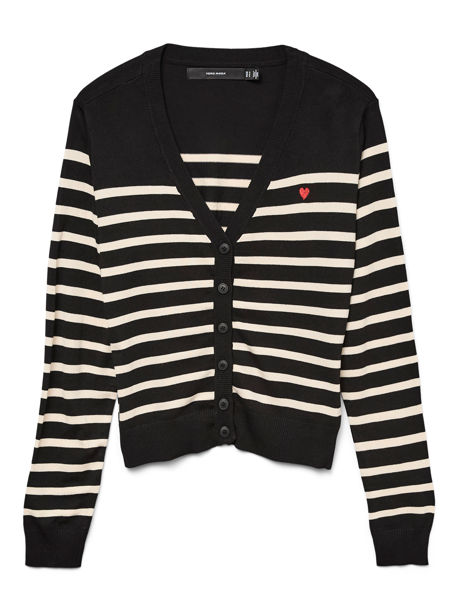 VERO MODA VMDORY v-neck cardigan boo in black w. birch + ribbon red detail - Image 3
