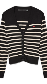 VERO MODA VMDORY v-neck cardigan boo in black w. birch + ribbon red detail - Image 3