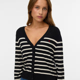 VERO MODA VMDORY v-neck cardigan boo in black w. birch + ribbon red detail - Image 4