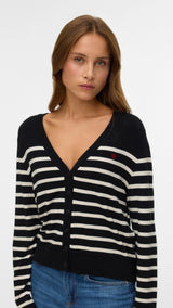 VERO MODA VMDORY v-neck cardigan boo in black w. birch + ribbon red detail - Image 4