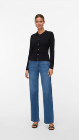 VERO MODA VMELISE poloneck cardigan in black w. silver buttons - Image 1