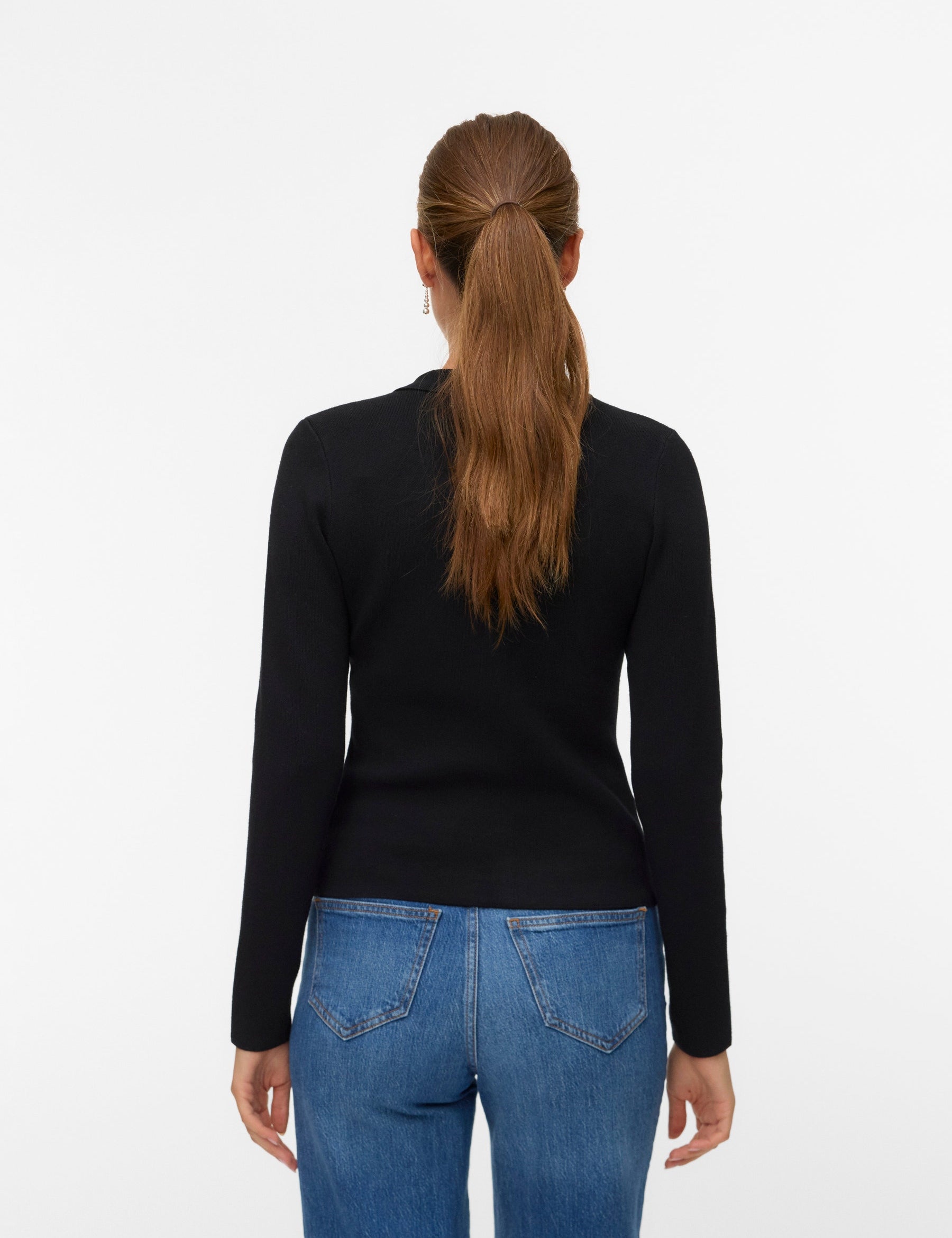 VERO MODA VMELISE poloneck cardigan in black w. silver buttons - Image 2