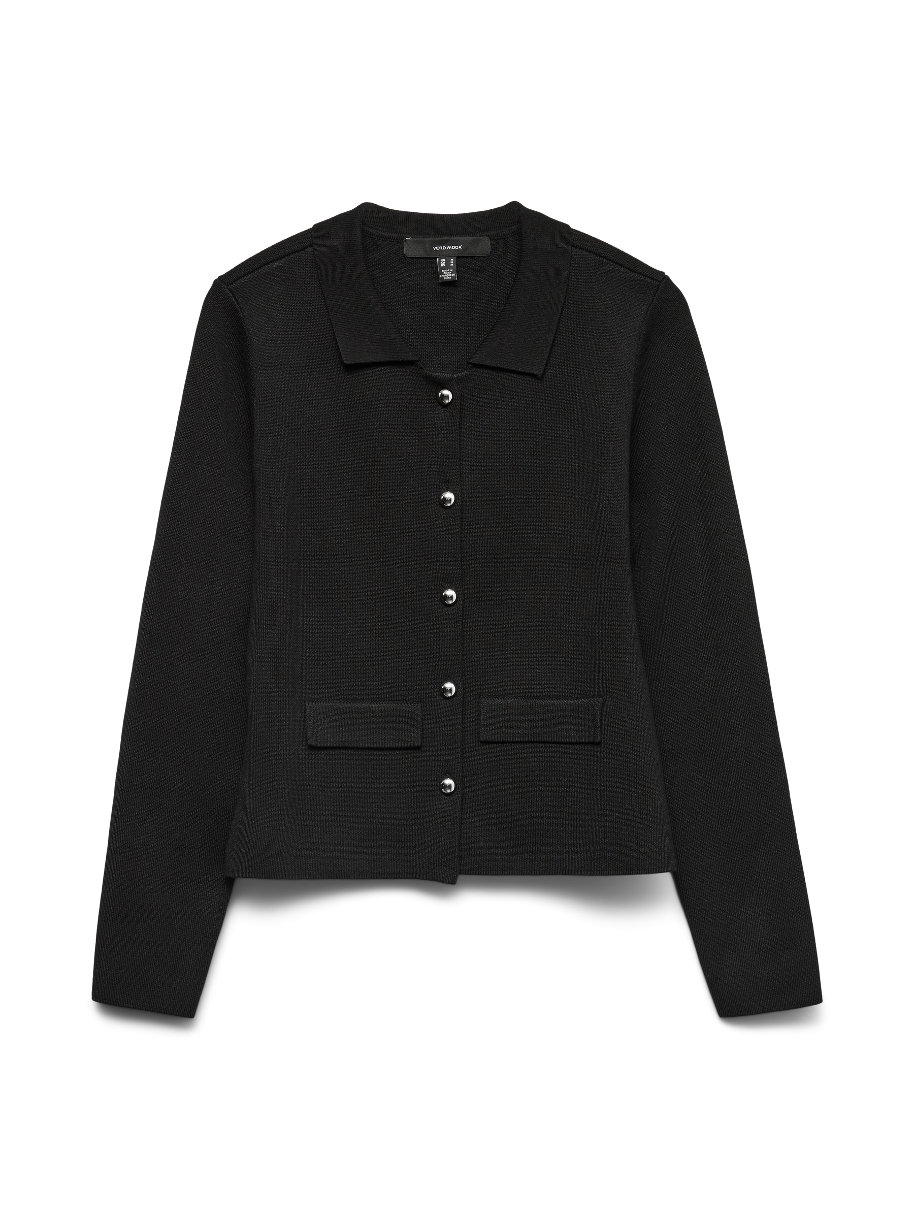 VERO MODA VMELISE poloneck cardigan in black w. silver buttons - Image 3
