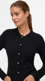 VERO MODA VMELISE poloneck cardigan in black w. silver buttons - Image 4