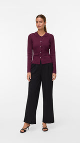 VERO MODA VMELISE poloneck cardigan in winetasting w. silver buttons - Image 1