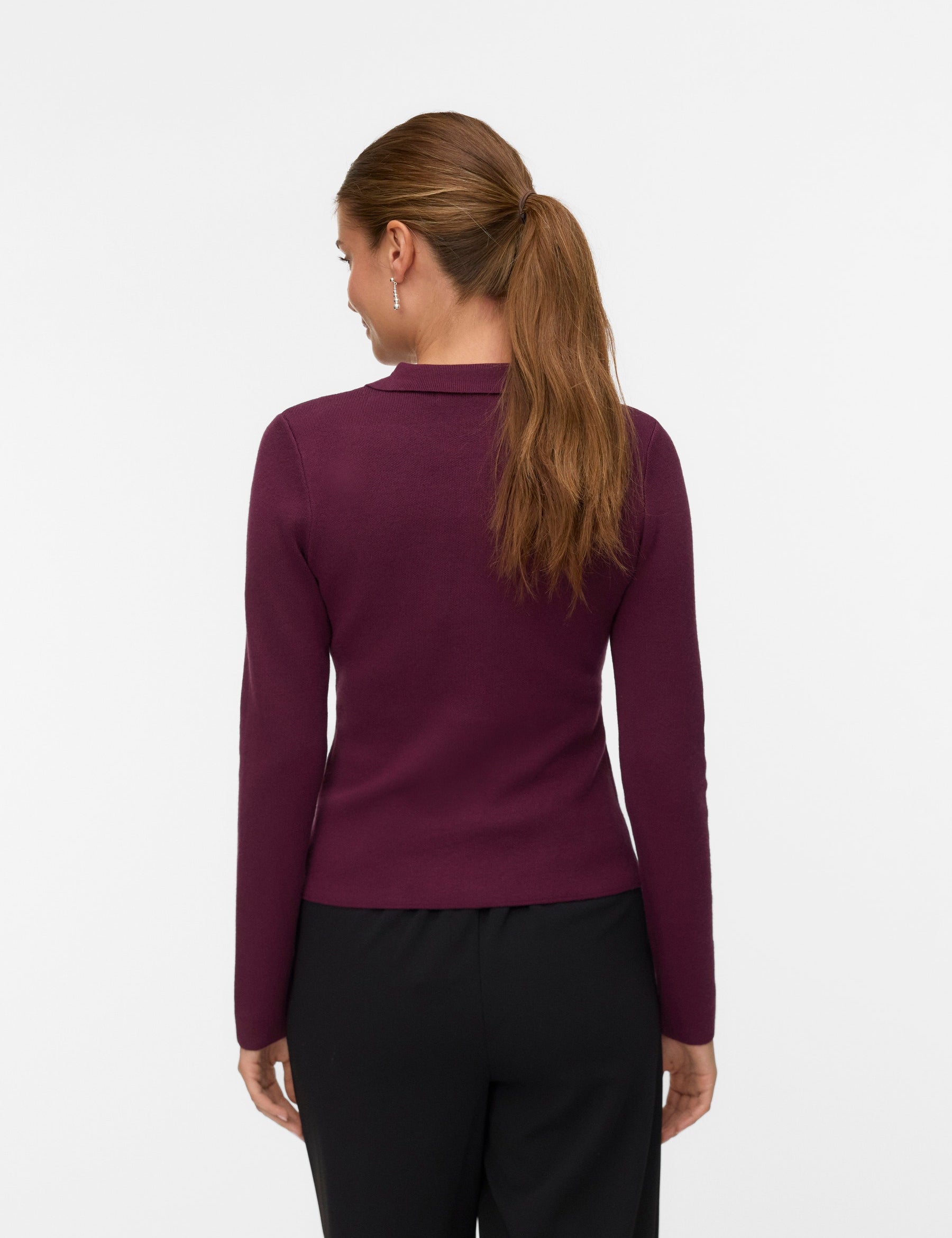 VERO MODA VMELISE poloneck cardigan in winetasting w. silver buttons - Image 2