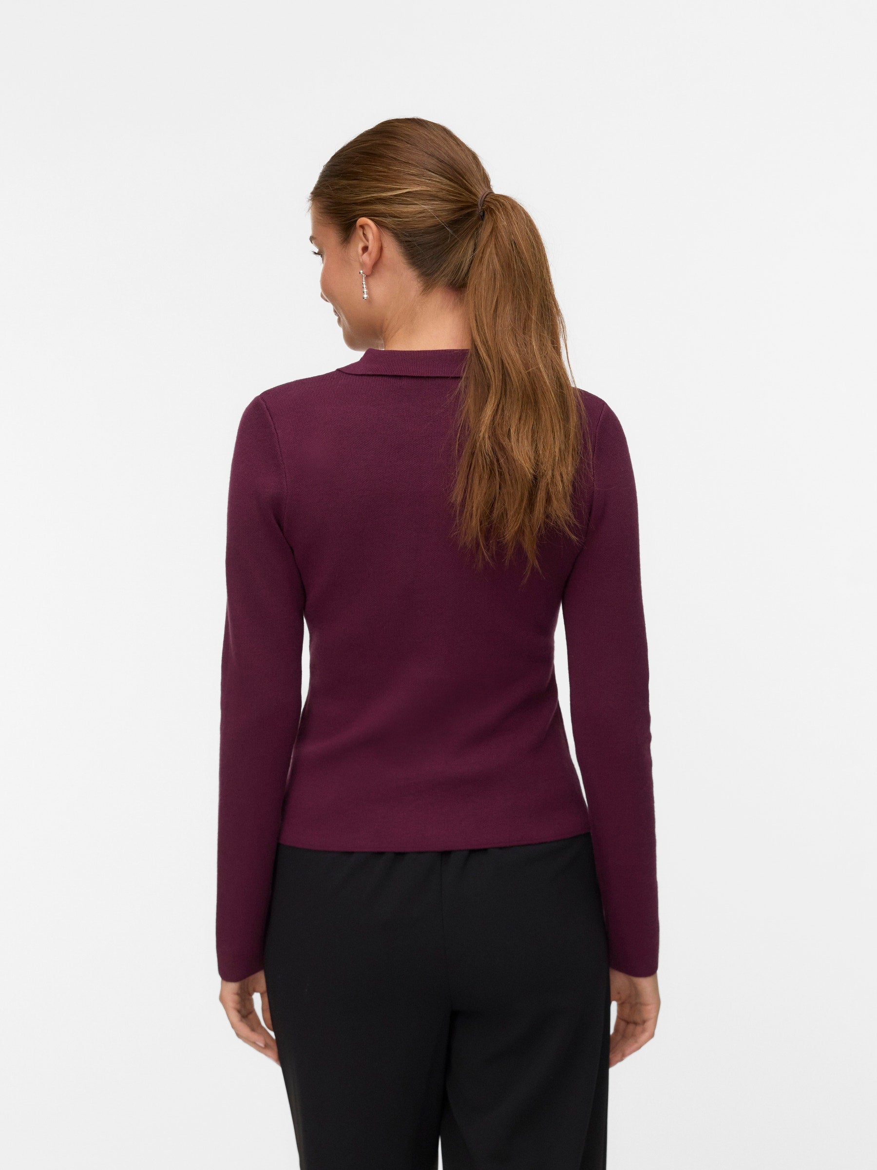 VERO MODA VMELISE poloneck cardigan in winetasting w. silver buttons - Image 2