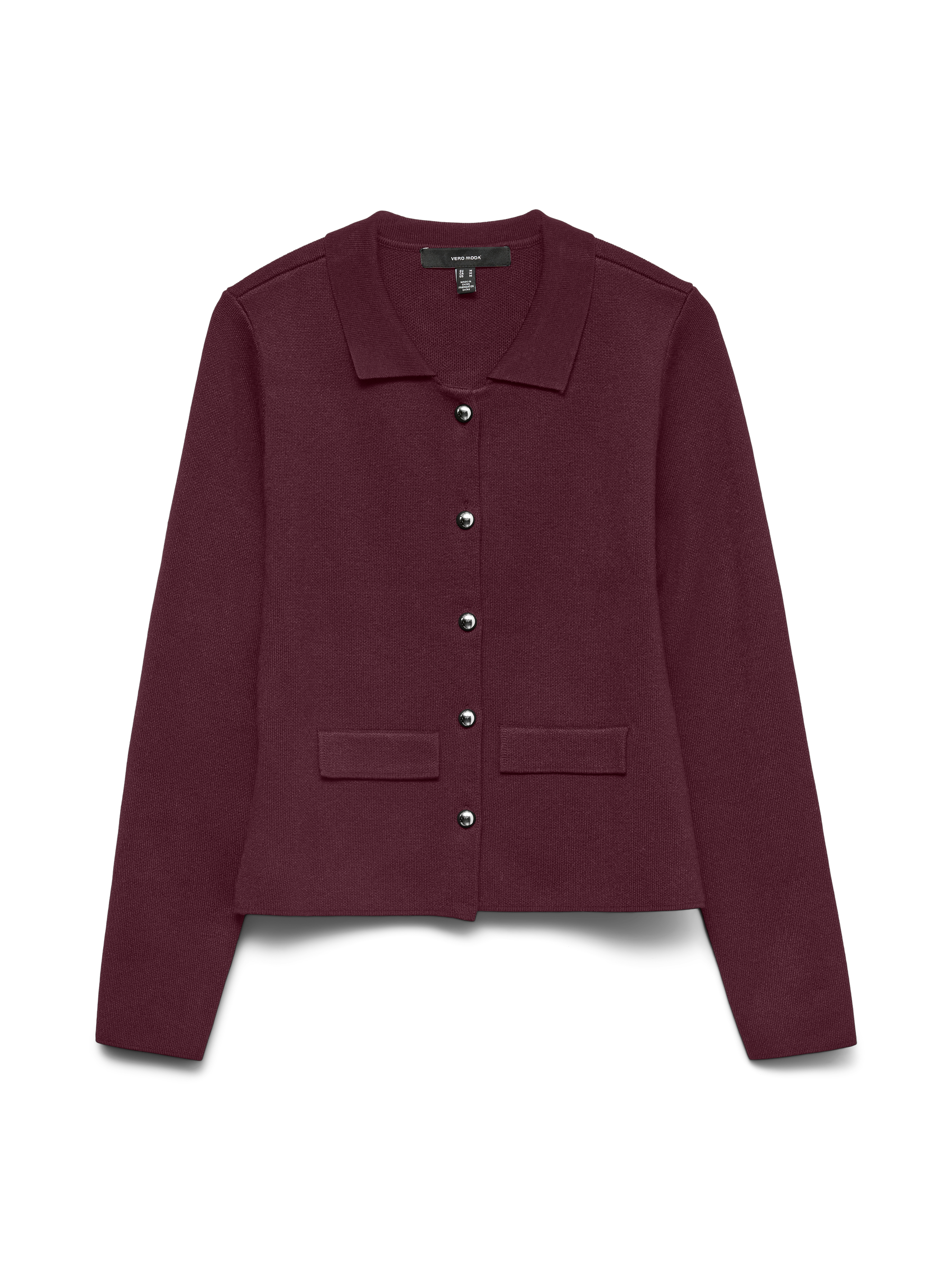 VERO MODA VMELISE poloneck cardigan in winetasting w. silver buttons - Image 3