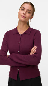 VERO MODA VMELISE poloneck cardigan in winetasting w. silver buttons - Image 4