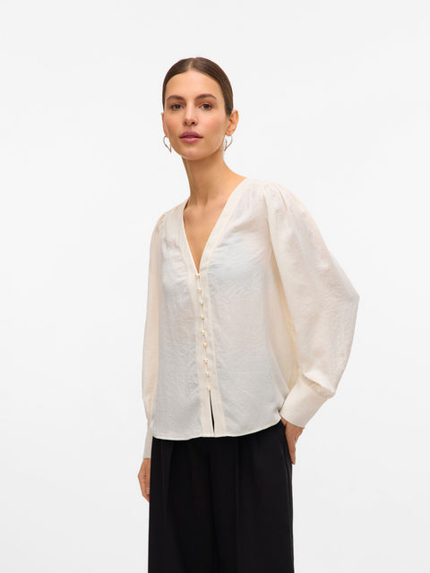 VERO MODA VMFASANA v-neck shirt in birch